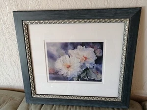 Bild mit Blumen - - Holzrahmen - - blau - B. ca. 42cm - - H. ca. 37cm - Bild 1 von 3