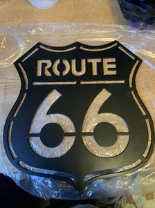 Route 66 retro large Metal Sign steel powder coated black (shed garage man cave) - Picture 1 of 4