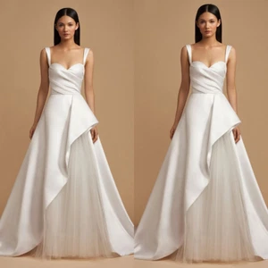 Satin Brautkleider Weiß Elfenbein Elegant Strand A Linie Sommer Braut Growns - Bild 1 von 9