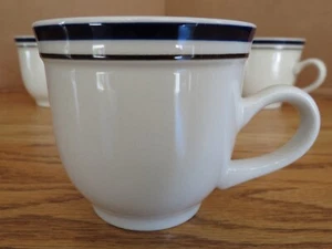Anchor Hocking Steinzeug Kaffeetasse Becher Japan 5er Set cremeweiß blaue Bänder - Bild 1 von 10