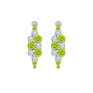 Peridot & Diamond 925 Sterling Silver August Birthstone Half Hoop Earring #1013 - Picture 1 of 5