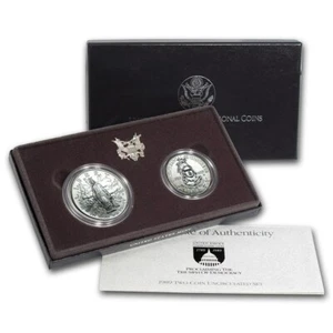 (1) 1989 D Congressional Silver Dollar & Half Dollar MS/UNC 2 Coin Set wBox& COA - Picture 1 of 3
