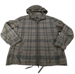 Men's Vintage 90s Timberland Beige & Black Plaid Cotton Jacket W/ Hood Sz XL - Picture 1 of 12