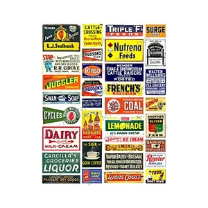 Puppenhaus & Gemischtwarenladen Schilder, 34 Diorama Werbeschilder, 1 AUFKLEBERBOGEN - Bild 1 von 1