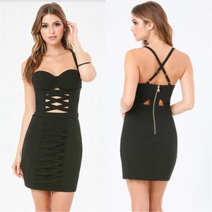 BEBE SCHWARZES BUSTIERKLEID VORNE GESCHNÜRT NEU MIT ETIKETT NEU $ 159 XXSMALL XXS 0 - Bild 1 von 6