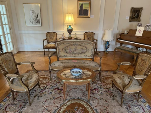 Antique French Hand Made Abousson Tapestry Gild Carved Gold Wood Chairs set of 5 Cover