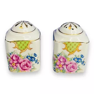 Small Floral Gold Embossed Japan Vintage Salt and Pepper Shakers Cork Stopper - Picture 1 of 8