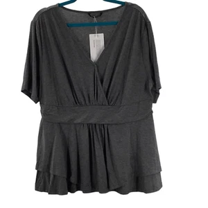 BLOOMCHIC 14-16 1x plus gray heather vneck high waist tshirt top NWT b139 - Picture 1 of 7