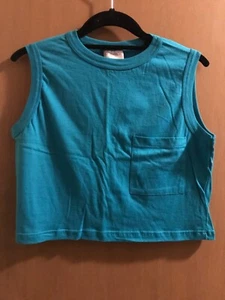 Vintage 1980s Ladies Crew Neck Front Pocket Teal Crop Top Players Sport M - Picture 1 of 4