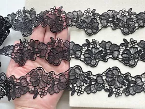 2 Yards Black Embroidered Ribbon Lace Trim for DIY Sewing/Crafts/Belts/1.5"Wide - Picture 1 of 21