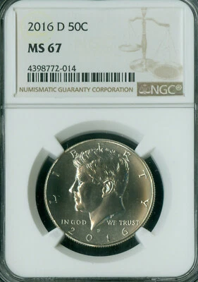 2016 D KENNEDY HALF DOLLAR NGC MS67 PQ 2ND FINEST GRADE . - Image 1 of 2