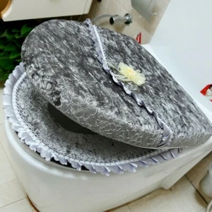 2Pcs Toilet Seat Cover Set Velvet Mat Cover Soft Warmer Zipper Bathroom - Picture 1 of 17