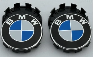4 BMW 68 MM ALLOY WHEEL CENTER CAPS GENUINE BLACK BACKS E & F SERIES See Video - Picture 1 of 4
