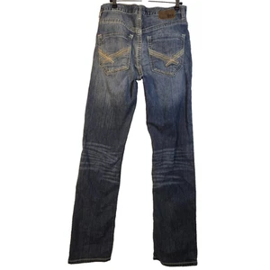 Pantalones de mezclilla Y2K Bke para hombre 33 35 Xl bootcut hebilla desgastados grunge punk elásticos - Imagen 1 de 10