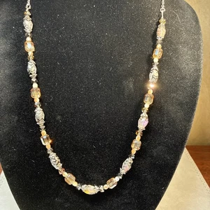 Grau Silber Pfirsich Handwerk 24 Zoll Silber Ton Halskette  - Bild 1 von 9