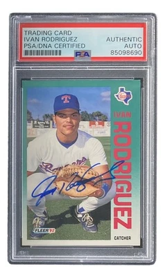 Ivan Rodriguez Signed 1992 Fleer #316 Texas Rangers Rookie Card PSA/DNA - Image 1 of 4