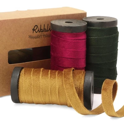 3 Rolls Burgundy Gold Moss Velvet Ribbon 3/8 Inch 18 Yard, Double Faced Decor - Image 1 of 4