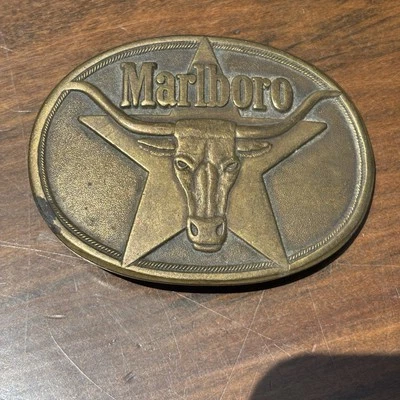 Vintage MARLBORO Longhorn Bull Belt Buckle Solid Brass 1987 Phillip Morris - Image 1 of 4