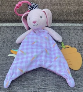 Modern Baby Bunny Activity Blankie Lovey Plush Plaid Security Blanket 12" Rattle - Picture 1 of 9