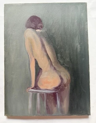 Vintage Female Nude On Stool Art Study Impressionist Oil Painting On Canvas MCM - Image 1 of 4