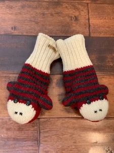 DELUX Cream, Red & Gray Stripe Knit Monkey Wool Winter Mittens - Picture 1 of 6
