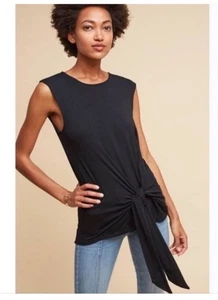 Anthropologie Vanessa Virginia Dayla Tie-Front Tunic Black Medium - Picture 1 of 7