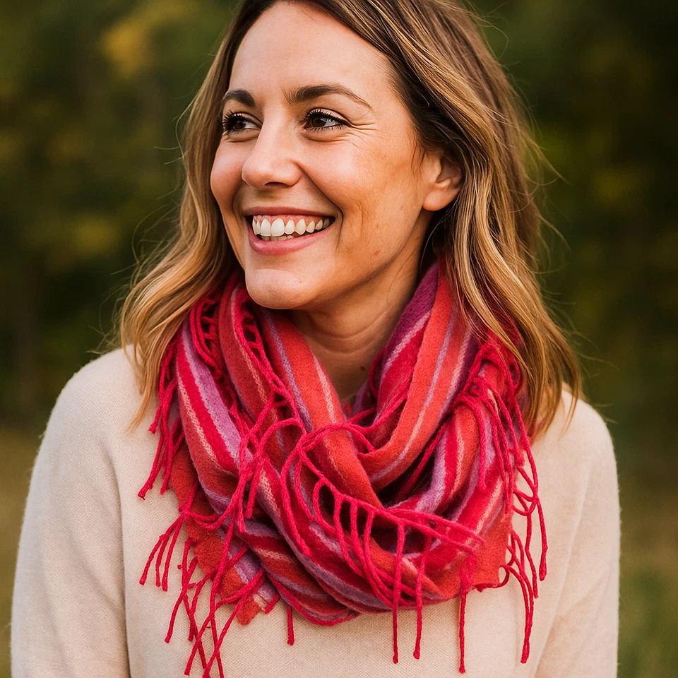 Bufanda vintage Victoire Mathieu Paris rosa púrpura flecos 8x64 mezcla de lana Francia Foto 1 de 4