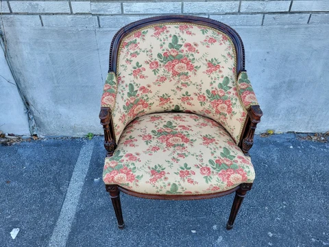 19th Century Antique French Walnut Newly Upholsted Club Chair Cover