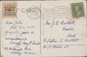 1909 PPC Chirstmas Waterbury Conn w/ flag mach cl Xmas Seal (A507) - Picture 1 of 2