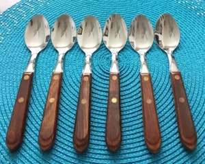 6 Vintage Washington Forge TOWN & COUNTRY Teelöffel HOLZGRIFF Nussbaum USA schneller Versand - Bild 1 von 10
