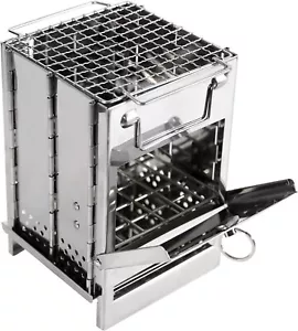 Stufa pieghevole portatile in acciaio inox da campeggio a legna barbecue picnic esterno - Foto 1 di 7