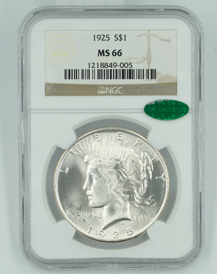 1925 NGC & CAC MS66 Peace Dollar Blast White PQ+ - Image 1 of 3