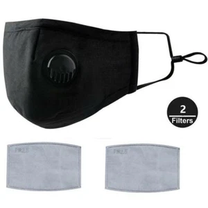 Große schwarze Gesichtsmaske Baumwolltuch Abdeckung Ventilfilter 2,5PM waschbar verstellbar - Bild 1 von 5
