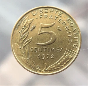 1972, FRANCE, 5 CENTIMES COIN - Picture 1 of 2