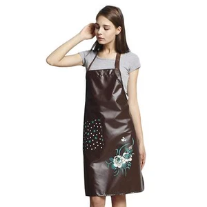 PU Kitchen Oil and Waterproof Aprons for Women with Pocket for Cooking Washing - Picture 1 of 9
