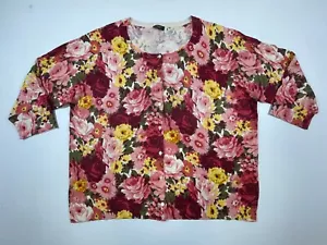 Talbots Womans Plus Silk Cotton Rose Floral Long Sleeve Cardigan Sweater 1X-2X? - Picture 1 of 8