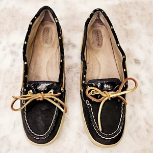 Sperry Women's 11M Black Loafer Driving Moccasin Leather/Fabric Upper Gold Dot - Picture 1 of 16