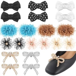 10 Pairs Bow Shoe Clips Pearl Flowers Rhinestone Satin Bow Buckle Solid Color... - Picture 1 of 6