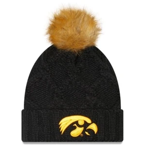 Women's New Era Black Iowa Hawkeyes Snowy Cuffed Knit Hat with Pom - Picture 1 of 2