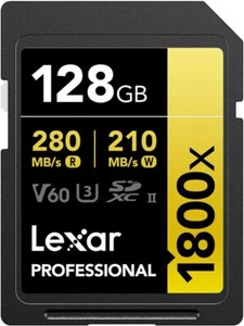 Lexar 128GB Professional 1800x UHS-II SDXC Memory Card (GOLD Series) - Picture 1 of 6