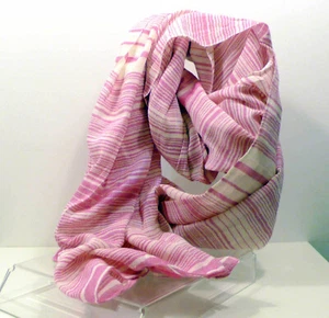SCIARPA STOLA UNISEX MODA COTONE 100 % MOTIVO A RIGHE ROSA E PANNA 72x190 CM 031 - Picture 1 of 2
