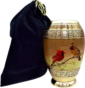 URNS – Cremation Large Cardinal Couple Bird Urn for Human Ashes - Adult Funeral - Picture 1 of 7