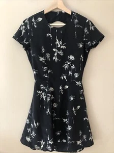 Lee Denim Dress Open Back Sheer Polyester Black Tan Floral LBD Womens Size 10 - Picture 1 of 10