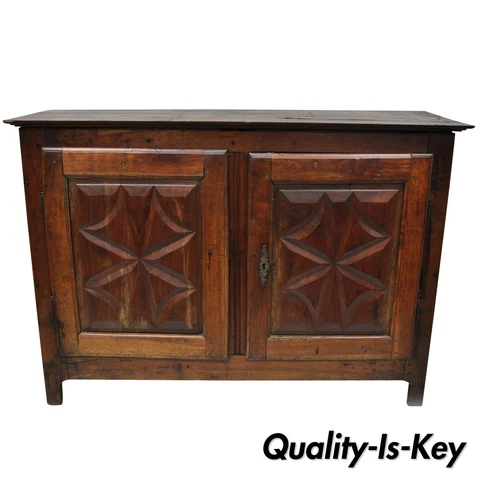 17th Century Carved Walnut Italian Baroque Two Door Credenza Cabinet Buffet Cover
