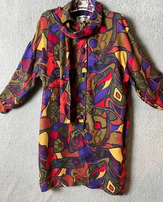 Vestido Vintage Carol Mignon Silks 10 Multicolor Abstracto Botones Cambio Corbata De Colección Foto 1 de 4