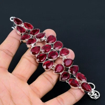 Red Ruby Bracelet 925 Sterling Silver Bracelet Lab Created Gemstone Bracelet - Image 1 of 3