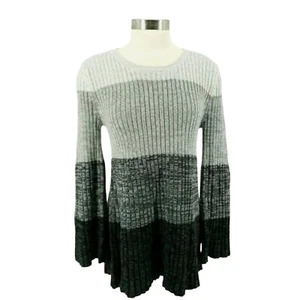 Style & Co Tunic Sweater Gray Striped Bell Long Sleeve Rib Knit Petite NWT PM - Picture 1 of 7