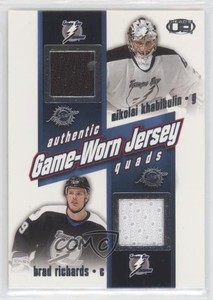 2002-03 Pacific Heads Up Game-Worn Jersey Quads Nikolai Khabibulin Brad Richards