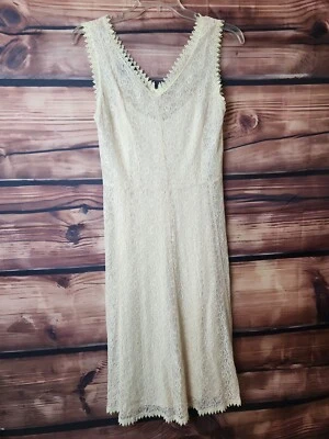 Vestido De Colección JONATHAN MARTIN 10 Maxi Beige Floral Rayón Nylon Encaje Cuello en V Foto 1 de 4