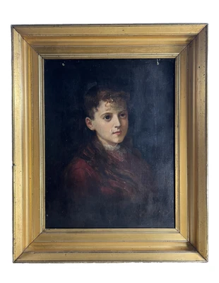 ANTIGUA NIÑA RETRATO FEMENINO VINTAGE SIGLO XIX PINTURA AL ÓLEO ORIGINAL Foto 1 de 4